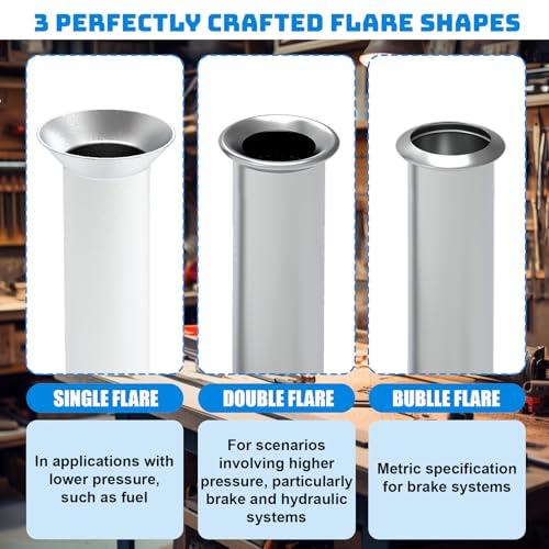 Brake Line Flaring Tool Kit, Double Flare Tool & Bubble Flare Tool for Brake Tubing | 45 Degree Flaring Tool, Fits 3/16" 1/4" 5/16" 3/8" 4.75mm Metal Tubing, Suitable for Car Repair and DIY Fabrication - size: 45 Degree