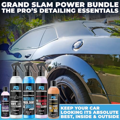 Grand Slam 5-Pack - Waterless Car Wash Detailing Spray, Tire Shine Gel, Scratch Remover, Wheel Metal Rust Cleaner, Interior Cleaner & Protector, 2 Microfiber Towels - color: Grand Slam 5-Pack