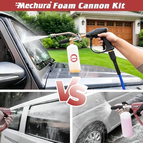 Foam Cannon Kit for Car Wash, Short Pressure Washer Gun with 1L Foam Cannon, Dual Connector Accessory – 1/4" Quick Connect, 5 Nozzle Tips, 3600 PSI, 2.5 GPM