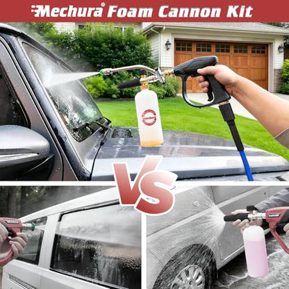 Foam Cannon Kit for Car Wash, Short Pressure Washer Gun with 1L Foam Cannon, Dual Connector Accessory – 1/4" Quick Connect, 5 Nozzle Tips, 3600 PSI, 2.5 GPM