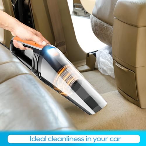 SYAYVO Portable Car Vacuum Cleaner - 8000PA/100W/DC12V Corded Vacuum Cleaner Handheld Vacuum with Attachments, LED Light Cleaning Kit 16.4 Ft Car Detailing Accessories for Women & Men