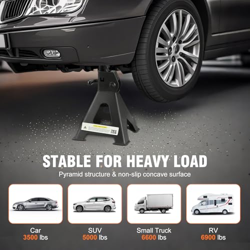 Heavy Duty Steel Jack Stand 3 Ton (6600 lb) with Double Locking and Large Foot Base, 11.44” to 16.75”Adjustable Height,Lifting for SUV, Truck,Black, 2 Pack (3 Ton) - size: 3 Ton
