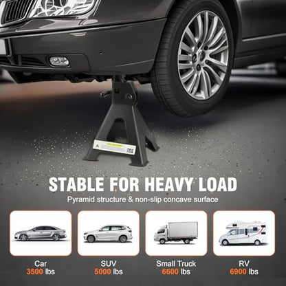 Heavy Duty Steel Jack Stand 3 Ton (6600 lb) with Double Locking and Large Foot Base, 11.44” to 16.75”Adjustable Height,Lifting for SUV, Truck,Black, 2 Pack (3 Ton) - size: 3 Ton