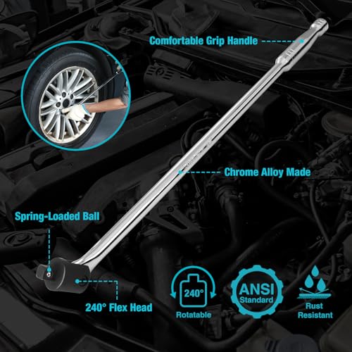 DURATECH 1/2" Drive 24-Inch Heavy Duty Breaker Bar with 240° Flex Head | Spring-loaded Detent Ball, Premium Chrome Alloy Made, Ideal for Industrial, Construction, and Mechanic Tasks - color: Silver, size: 24 in