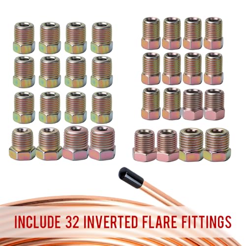 25ft 1/4''+3/16'' The Latest Copper Coated Brake Line Kit with 32 Fittings and 8 Unions Brake Line Fittings+Tube Bender+Double & Single Flaring Tool Kit for Most Hydraulic Braking Systems - size: 3/16"+1/4" Brake Lines