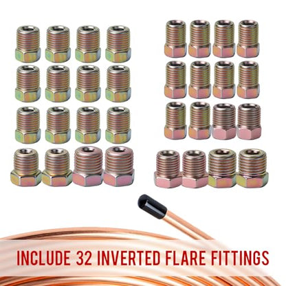 25ft 1/4''+3/16'' The Latest Copper Coated Brake Line Kit with 32 Fittings and 8 Unions Brake Line Fittings+Tube Bender+Double & Single Flaring Tool Kit for Most Hydraulic Braking Systems - size: 3/16"+1/4" Brake Lines