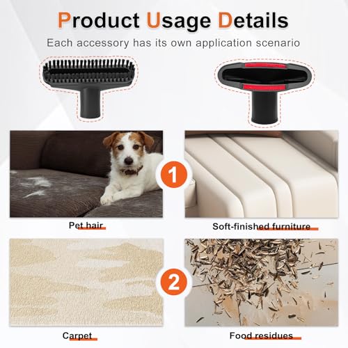 Upgraded Dryer Lint Vent Cleaner Kit & Vacuum Attachments Brushes Compatible with Shop Vacs 2-1/4'' 1-7/8'' 1-3/8'' 1-1/4 Inch- Flexible Vacuum Crevice Attachment Tool for Shop Vac Accessories
