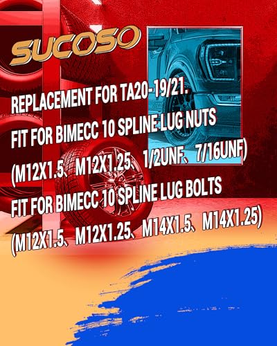 SUCOSO 10 Spline Lug Nut Key Replacement for TA20-1/2 with 1/2" Drive | Fit Bimecc M14x1.5 10 Spline Lug Bolts and M12x1.5 Lug Nuts, Fit Impact Wrench and Extensions