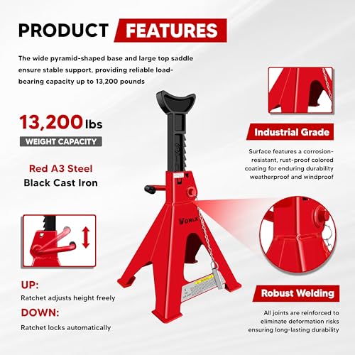 Car Jack Stands 6 Ton Adjustable Auto Floor Jackstands with Double Locking and Large Foot Base for Lifting SUVS, Heavy Duty Carbon Steel 13,200 lb Capacity 2 Pack - size: 6 Ton