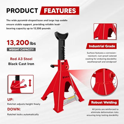 Car Jack Stands 6 Ton Adjustable Auto Floor Jackstands with Double Locking and Large Foot Base for Lifting SUVS, Heavy Duty Carbon Steel 13,200 lb Capacity 2 Pack - size: 6 Ton