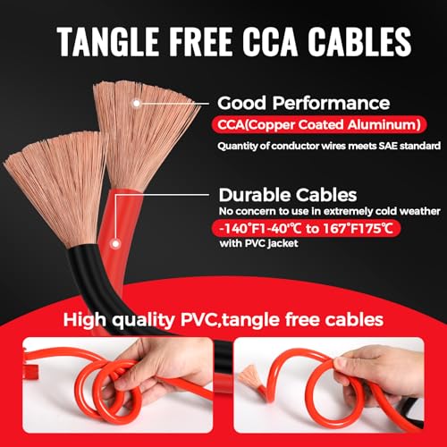 12FT 10 Gauge Jumper Cables for Car, SUV and Trucks Battery, Heavy Duty Automotive Booster Cables for Jump Starting Dead or Weak Batteries with Carry Bag