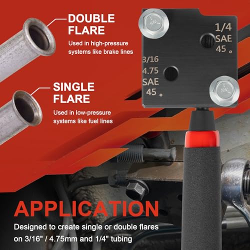 Low Profile Brake Line Single/Double Flaring Tool with Case 33260 for Creating Single or Double Flares on 3/16" / 4.75mm and 1/4" Tubing