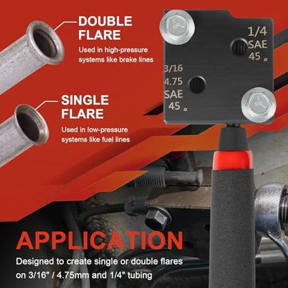 Low Profile Brake Line Single/Double Flaring Tool with Case 33260 for Creating Single or Double Flares on 3/16" / 4.75mm and 1/4" Tubing