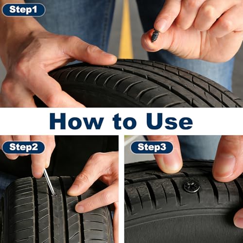 60PCS Tire Repair Rubber Nail Kit Screw-in Tire Plugs with Screwdriver Portable Emergency Puncture Repair Tool for Car Motorcycle Truck and Tractor