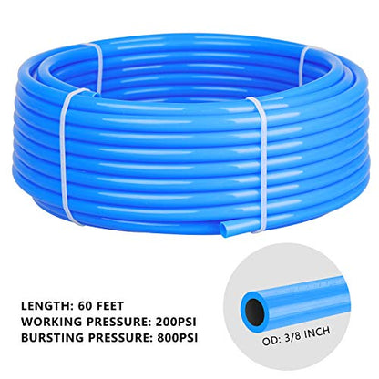 Shop Air Line Kit, 3/8 Inch (9.5MM) OD × 60 Feet Nylon Compressed Air Pipe, 200PSI, Cutter, Tees, Mounting clips, Connectors, 49PCS Garage Air Compressor Accessories Master Kit