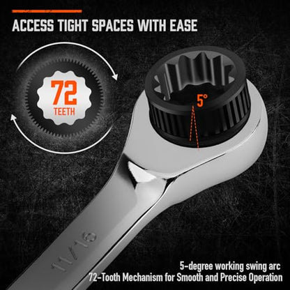 HORUSDY 13-Piece Sturdy Ratcheting Wrench Set | SAE 1/4''–7/8'' | Max Torque Ratchet Combination Wrenches Set with Storage Rack | 72-Tooth | Chrome Vanadium Steel - style: 13pcs SAE Ratchet Wrench Set