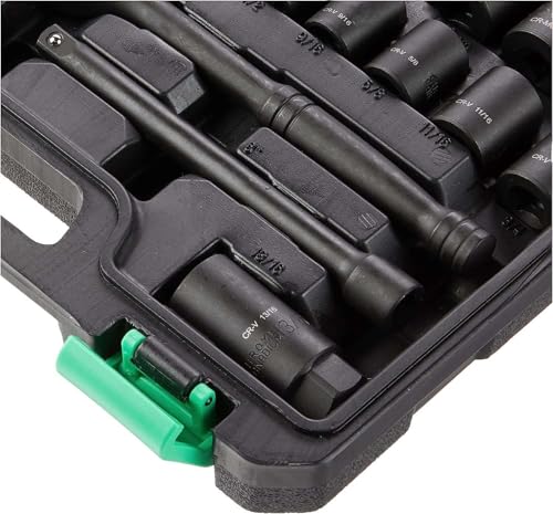 Amazon Basics 46-Piece 3/8-Inch Drive Socket Set with 6 & 12 Point Sockets, 72 Teeth Ratchet, SAE & Metric Sizes, Extension Bars, Universal Joint, Carrying Case (Pack of 2) - size: 13.1 x 9.7 x 3 inches (Pack of 2)