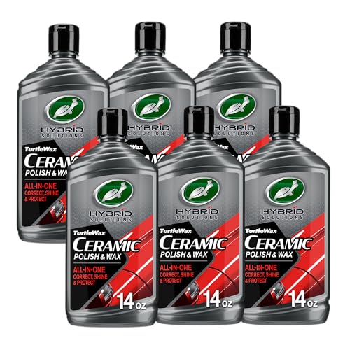 Turtle Wax Hybrid Solutions Ceramic Car Polish and Wax, Light Scratch Remover, Durable Paint Protection, Extreme Water Beading, High Gloss Shine, Hand or Machine Polisher Use, 14 oz (Pack of 6) - size: 14 Fl Oz (Pack of 6)