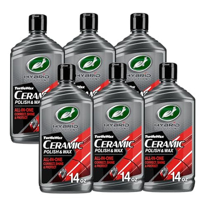 Turtle Wax Hybrid Solutions Ceramic Car Polish and Wax, Light Scratch Remover, Durable Paint Protection, Extreme Water Beading, High Gloss Shine, Hand or Machine Polisher Use, 14 oz (Pack of 6) - size: 14 Fl Oz (Pack of 6)