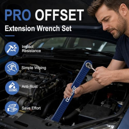 3/8 inch Pro Offset Extension Wrench Impact Wrench Extender Tool Socket Set | Versatile 1/4", 3/8", and 1/2" Square Drive Adapters, Universal Extensions Wrench for Small Tight Spaces Fasteners - color: Blue, size: 16.34inch