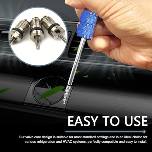 102PCS Air Conditioning Valve Core Kit, A/C R12 R134a Refrigerant Accessories Kit, AC Refrigeration Tire Valve Stem with Double Head Dual Dismantling Remover Tool Assortment Set