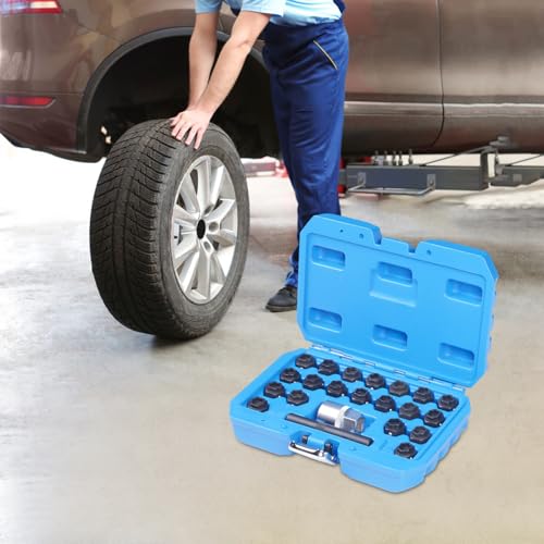 22PCS Wheel Lock Key Removal Kit Fit for BMW Wheel Locking Key, 1/2" Drive Impact Easy Out Bolt Extractor Socket Set, Automotive Anti-Theft Lug Nut Bolt Stud Key Remover Socket