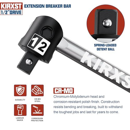 25-Inch 1/2” Drive Breaker Bar, 250° Rotatable Head, Heavy Duty Extension Breaker Bar, Ball Lock Function, Laser Marking, Mechanical Work, Automobile and Motorcycle Maintenance and Repair - size: 1/2" drive 25 in