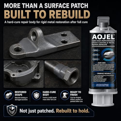 Metal Epoxy Repair System for Aluminum & Metal, 2-Part Cold Weld Load-Bearing Waterproof, Oil & Heat Resistant 392°F, Drillable Sandable Paintable, 30-Min Working Time 1.69 oz