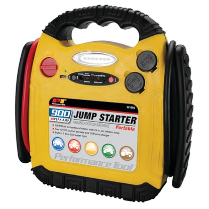 Performance Tool W1665 900 Amp Jump Starter, Inflator, Portable Power Unit - style: PORTABLE (900 PEAK AMP)