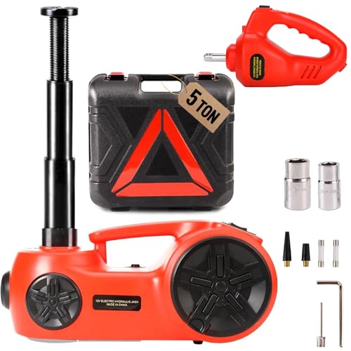 Trihelper Electric Car Jack Set 5 in 1 Floor Hydraulic Jack Kit 5 Ton Truck Lift with Integrated Tire Pump and Impact Wrench for SUV Truck Sedan Vehicle Roadside Emergency Tire Change