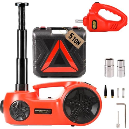 Trihelper Electric Car Jack Set 5 in 1 Floor Hydraulic Jack Kit 5 Ton Truck Lift with Integrated Tire Pump and Impact Wrench for SUV Truck Sedan Vehicle Roadside Emergency Tire Change