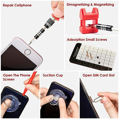 SHARDEN 122 in 1 Precision Screwdriver Set With CR-V Steel Bits(Red) | Magnetic Repair Tool Kit with Case for Repair Computer, Phone, PC, Cellphone, Laptop, Game Console, Watch, Glasses etc - color: Red