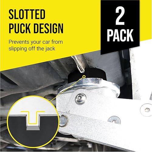 Mission Automotive Slotted Rubber Jack Pads - Automotive Pinch Weld Pad & Frame Rail Protector - Universal Lift Pucks for Hydraulic Jack Adapter Plate & Stands - Pack of 2, 2.8 in Dia x 1.3 in H