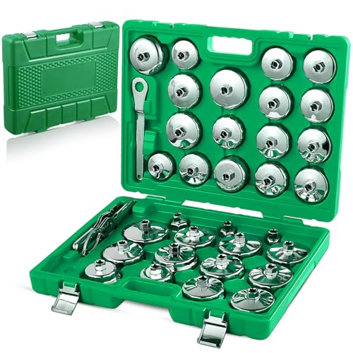 Auto Oil Filter Socket Wrench Set, Stainless Steel | Cup Type 1/2 inch Drive, Cap Removal Tool, Drain Plug Socket Set Included, Compatible Car, SUV - color: Green
