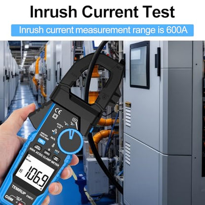 Digital Inrush Clamp Meter Multimeter, TEMIRUP T-RMS 6000 Counts 600A Current Amp Volt Meter with VFD,LOZ Mode; Measures NCV AC/DC Current Voltage Temperature Resistance Capacitance Continuity - size: CM87C, style: 600A AC/DC Clamp Meter