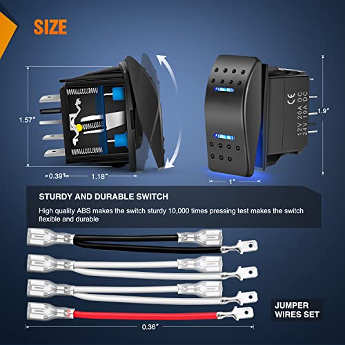 Nilight Momentary Rocker Switch (ON)-Off-(ON) Toggle Switches DPDT 7Pin 12V 24V on Off on LED Switch for Cars Trucks Caravans Boats Winch Pump with Jumper Wire - color: Blue Switch