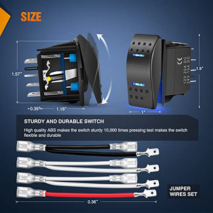 Nilight Momentary Rocker Switch (ON)-Off-(ON) Toggle Switches DPDT 7Pin 12V 24V on Off on LED Switch for Cars Trucks Caravans Boats Winch Pump with Jumper Wire - color: Blue Switch