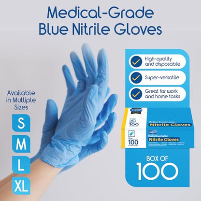 Inspire Black Nitrile Disposable Gloves | 4.5 Nitrile Disposable Safety Medical Cooking Cleaning Gloves - size: Large, style: Blue - Box of 100
