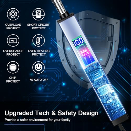 SUPRUS Electric Candle Lighter USB-C Rechargeable with Digital Battery Display Ambient Lighting Safety Switch 360° Flexible Neck Flameless Plasma Windproof Perfect for Candle BBQ Camping (Blue) - color: Blue