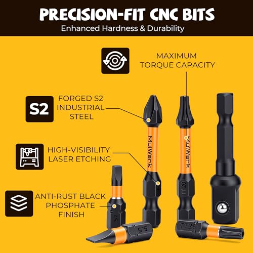 MulWark 43-Piece Impact Screwdriver Bit Set, Impact Rated S2 Steel Drill Bits with Magnetic Color-Coded Torx Bit Set & Magnetizer, Professional Drill Bit Set for Impact Drivers, DIY & Home Repair - style: 43PC screwdriver bit set