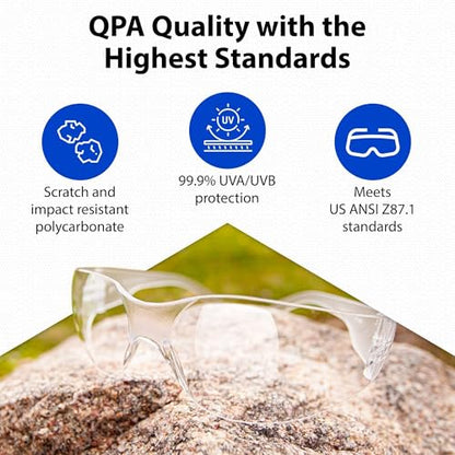 Quest Anti-Fog Safety Glasses, Polycarbonate Eye Protection, Men & Women | Anti-fog safety goggles for shooting, lab and construction; lightweight eye protection - color: Clear, size: Pack of 2