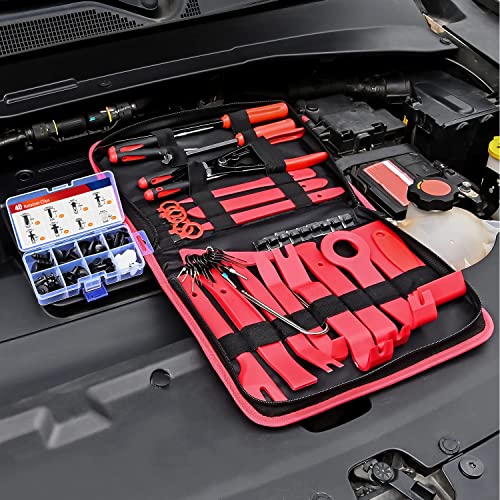 Nilight Trim Removal Tool 88Pcs, Auto Push Pin Bumper Retainer Clip Set Fastener Terminal Remover Tool Adhesive Cable Clips Kit Car Panel Radio Removal Auto Clip Pliers - color: 88 Clips+ Remover Tools Red