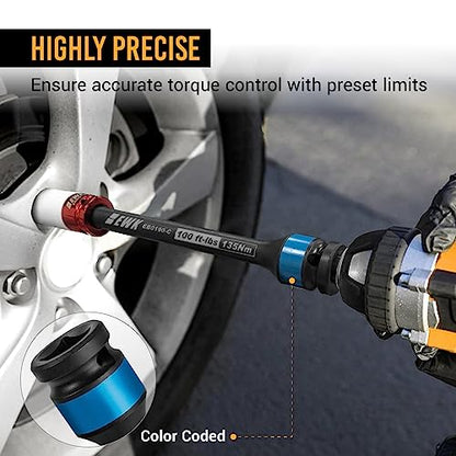 EWK 5 Pcs 1/2" Impact Torque Limiting Extension Bar Set, 65ft-lb, 80ft-lb, 100ft-lb, 120ft-lb, and 140ft-lb, High Precision Torque Limiting Stick Set with 8 Inches Long - size: 5pcs Set