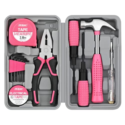 Hi-Spec Mini Tool Kit for College Dorm, Home and Office DIY, Pink | 13pc, everyday fixes made easier, organized portable storage, beginner-friendly selection, apartment and office tasks, tidy - color: Pale Pink