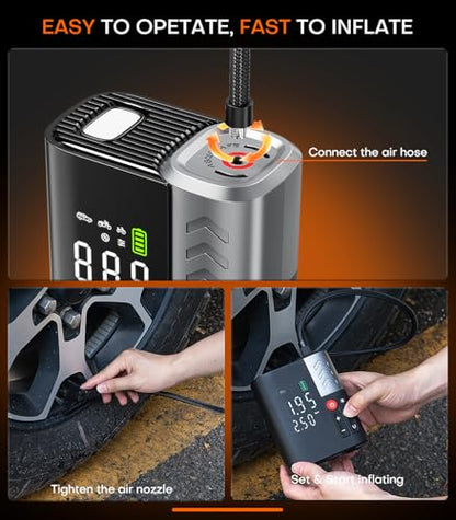 Tire Inflator Portable Air Compressor, SuperBars 7X Faster Air Pump with APP, 160PSI 48LPM Electric Tire Pump with 10400mAh Battery, 45W Faster Charging, Tire Inflator for Car SUV Pickup RV MPV Truck