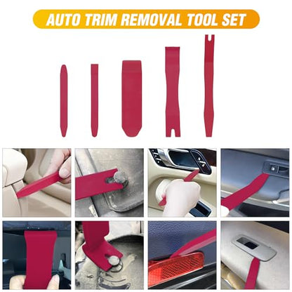 GOOACC 6PCS Auto Trim Removal Tool Kit No-Scratch | Removal Tool Kit for Car Audio Dash Panel Window Molding Fastener Remover Tool Kit-Red - color: Red, size: 6PCS Trim Removal