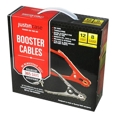 Justin Case Heavy-Duty Jumper Cables for Car, Includes 8 Gauge Wire Conductor 12' Car Jumper Cables & 365 Day Roadside Assistance - size: 12ft 8ga