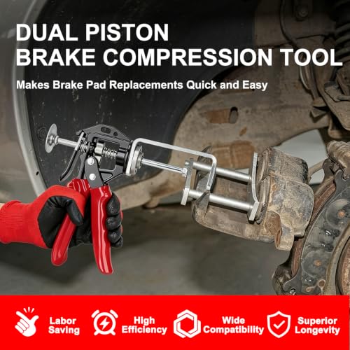 Quick Brake Caliper Compression Tool for Dual Piston Disc Brake Calipers | Heavy Duty Brake Piston Compressor for Brake Pad Replacement on Most Cars, SUVs & Light Trucks - size: Dual Brake Pad Spreader
