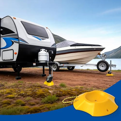 ROBLOCK Trailer Wheel Dock with Rope, Tongue Jack Wheel Chock Compatible with 6" & 8" Single/Dual Wheels, Trailer Wheel Stop Stabilizer for Camper Truck Boat Trailer, RV Parking Accessories, Yellow