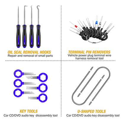 GOOACC 102Pcs Trim Removal Tool, Auto Push Pin Nylon Bumper Retainer Clip Set Fastener Terminal Remover Tool Round Handle Crowbar Pry Kit Car/Radio Panel - color: 60Pcs Clips + 42 Remover